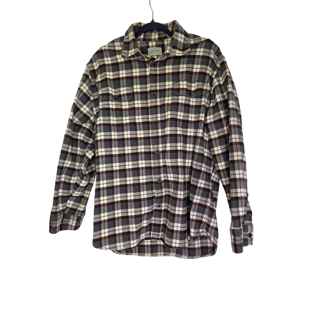 JACHS Mens Plaid Flannel Long Sleeve Button Up Shirt Size‎ Large